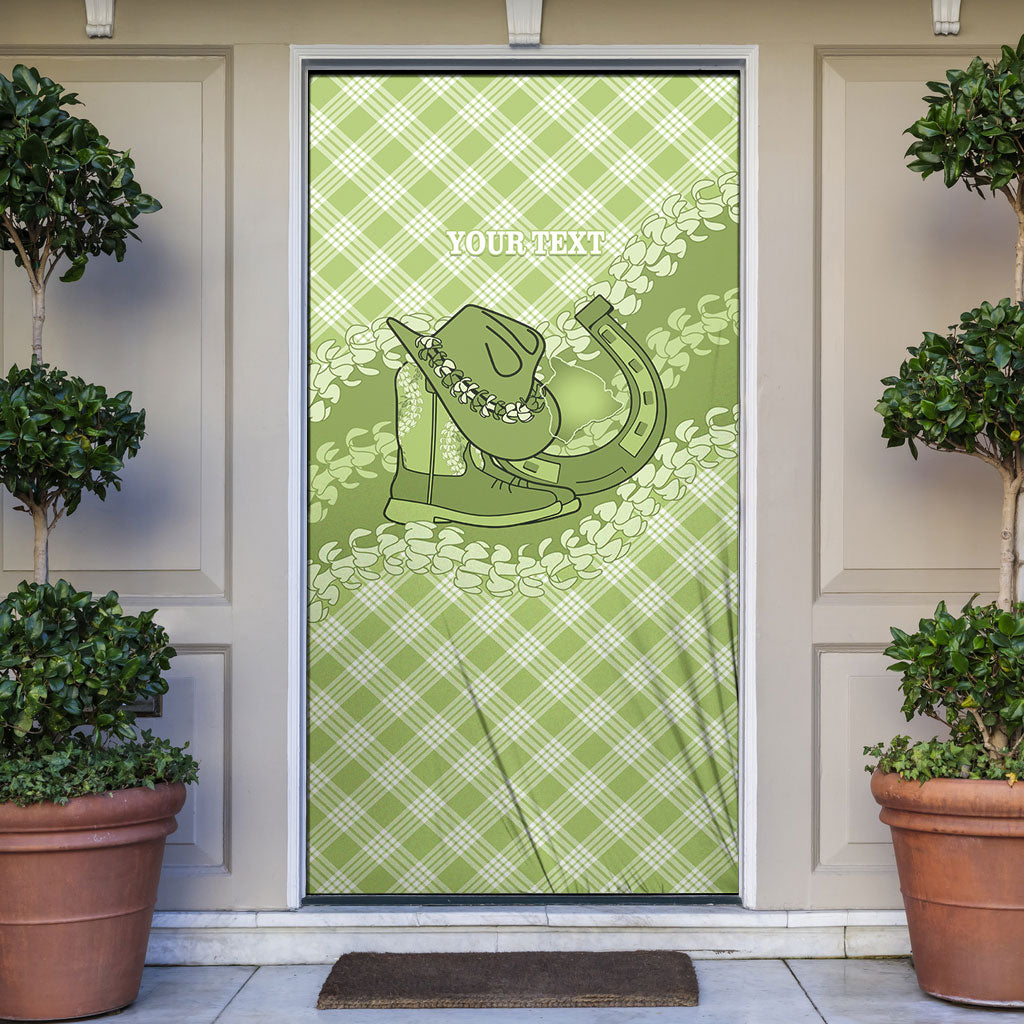 Omaomao Hawaii Cowboy Palaka Motifs Personalised Door Cover Paniolo Festival Puakenikeni Lei LT14 Green - Polynesian Pride