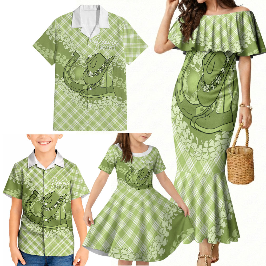 Omaomao Hawaii Cowboy Palaka Motifs Personalised Family Matching Mermaid Dress and Hawaiian Shirt Paniolo Festival Puakenikeni Lei LT14 - Polynesian Pride