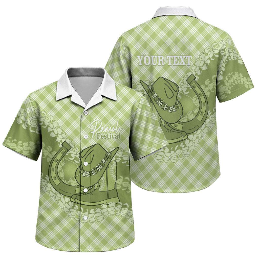 Omaomao Hawaii Cowboy Palaka Motifs Personalised Family Matching Off Shoulder Maxi Dress and Hawaiian Shirt Paniolo Festival Puakenikeni Lei LT14 Son's Shirt Green - Polynesian Pride