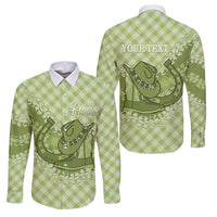 Omaomao Hawaii Cowboy Palaka Motifs Personalised Family Matching Puletasi and Hawaiian Shirt Paniolo Festival Puakenikeni Lei LT14 Dad's Shirt - Long Sleeve Green - Polynesian Pride