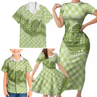 Omaomao Hawaii Cowboy Palaka Motifs Personalised Family Matching Short Sleeve Bodycon Dress and Hawaiian Shirt Paniolo Festival Puakenikeni Lei LT14 - Polynesian Pride