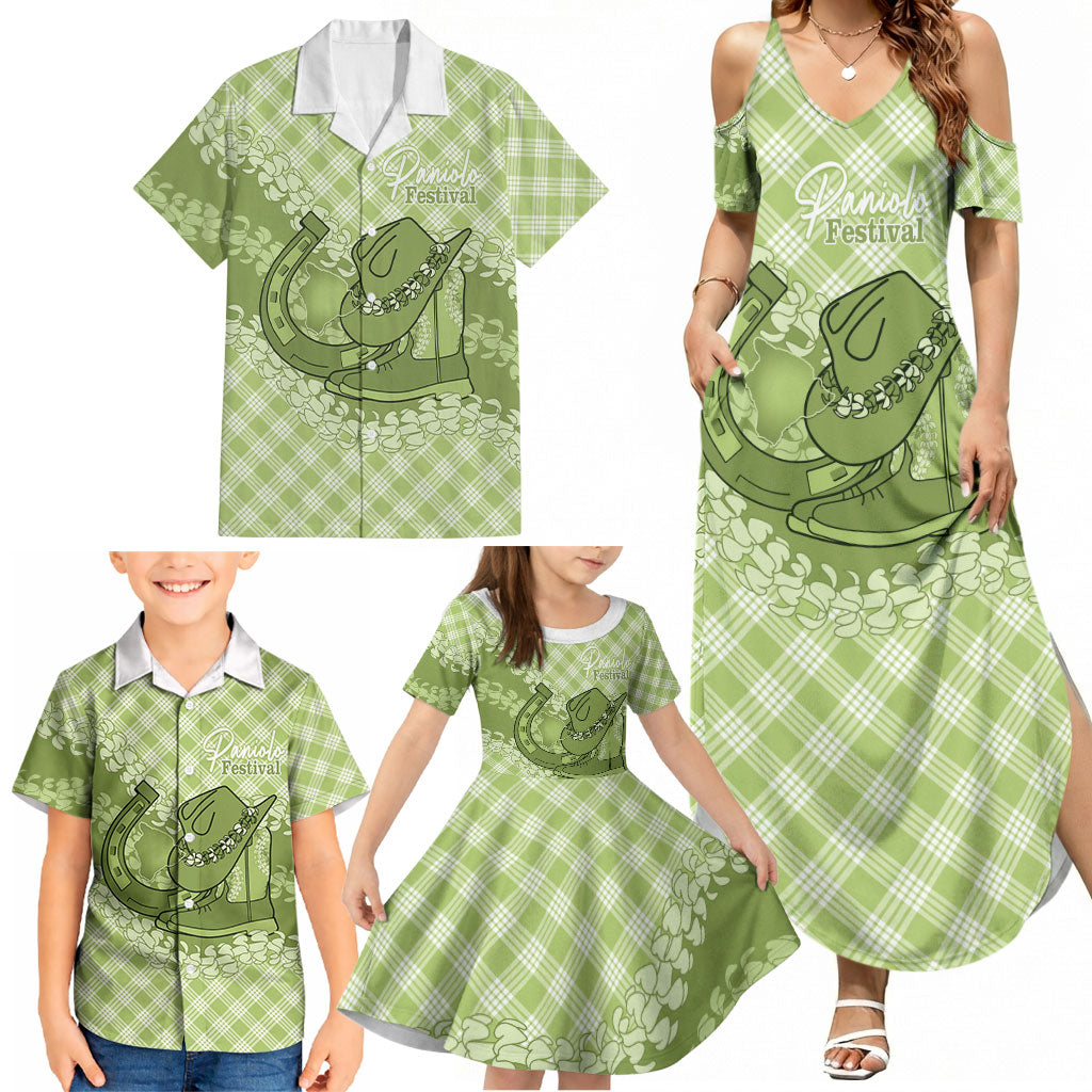 Omaomao Hawaii Cowboy Palaka Motifs Personalised Family Matching Summer Maxi Dress and Hawaiian Shirt Paniolo Festival Puakenikeni Lei LT14 - Polynesian Pride