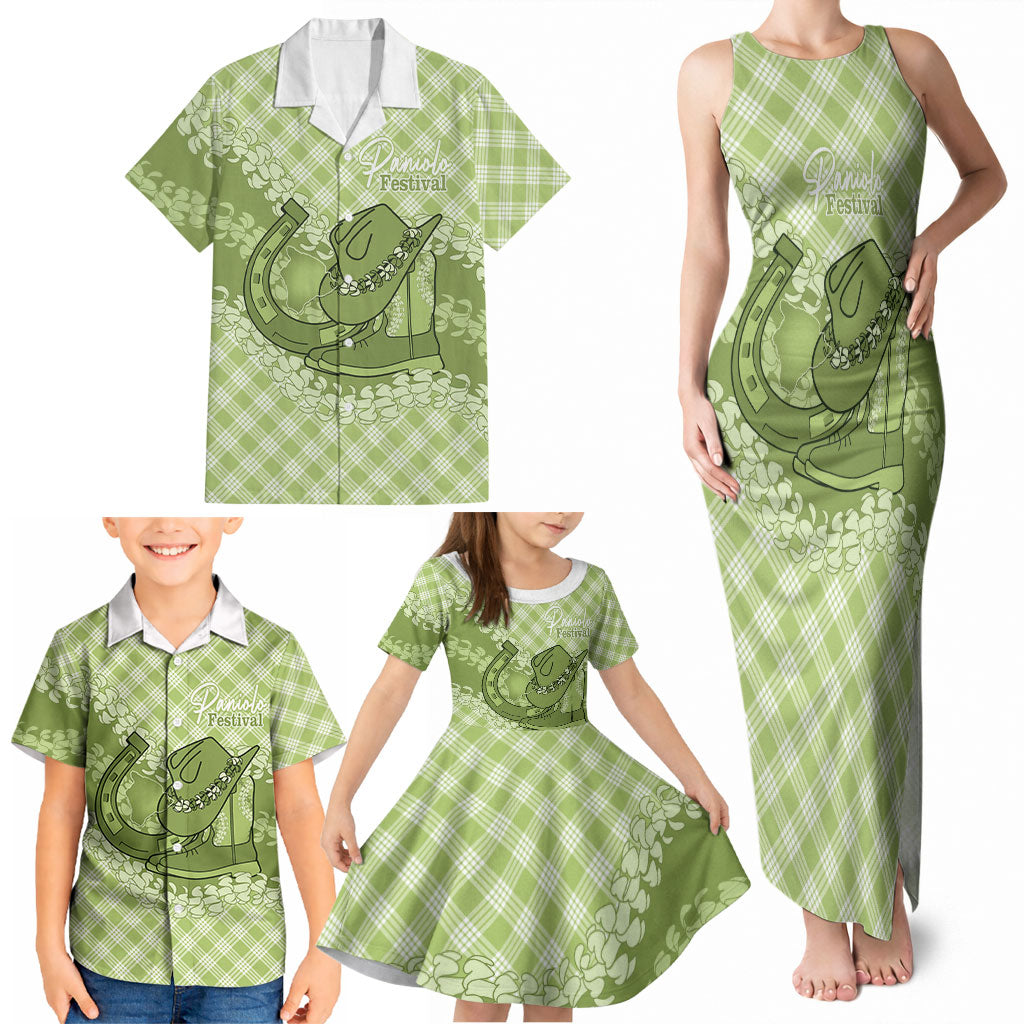 Omaomao Hawaii Cowboy Palaka Motifs Personalised Family Matching Tank Maxi Dress and Hawaiian Shirt Paniolo Festival Puakenikeni Lei LT14 - Polynesian Pride