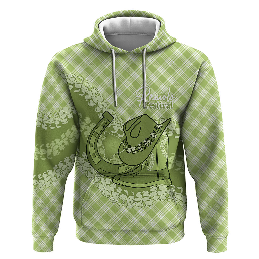 Omaomao Hawaii Cowboy Palaka Motifs Personalised Hoodie Paniolo Festival Puakenikeni Lei LT14 Pullover Hoodie Green - Polynesian Pride