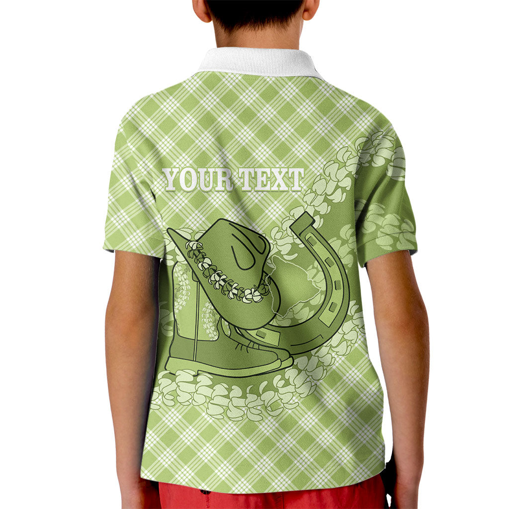 Omaomao Hawaii Cowboy Palaka Motifs Personalised Kid Polo Shirt Paniolo Festival Puakenikeni Lei LT14 - Polynesian Pride
