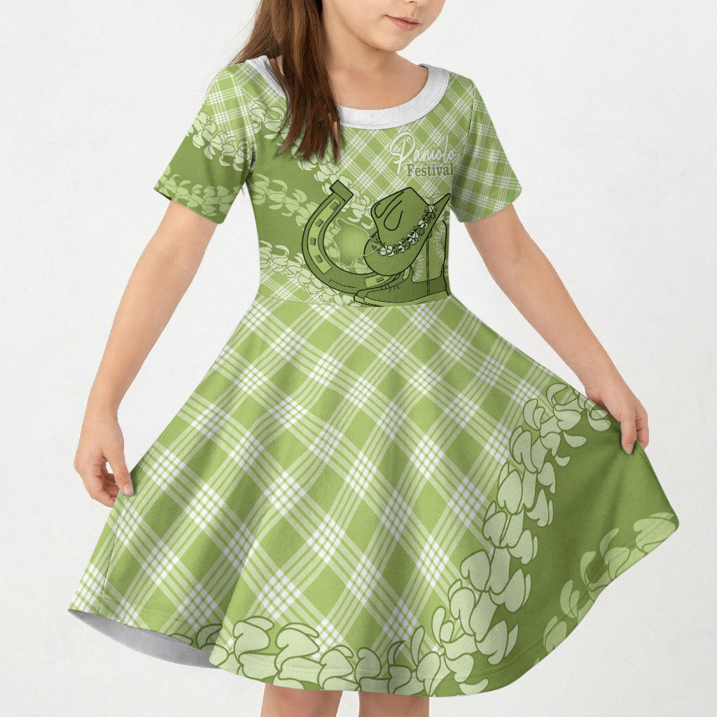 Omaomao Hawaii Cowboy Palaka Motifs Personalised Kid Short Sleeve Dress Paniolo Festival Puakenikeni Lei LT14 KID Green - Polynesian Pride
