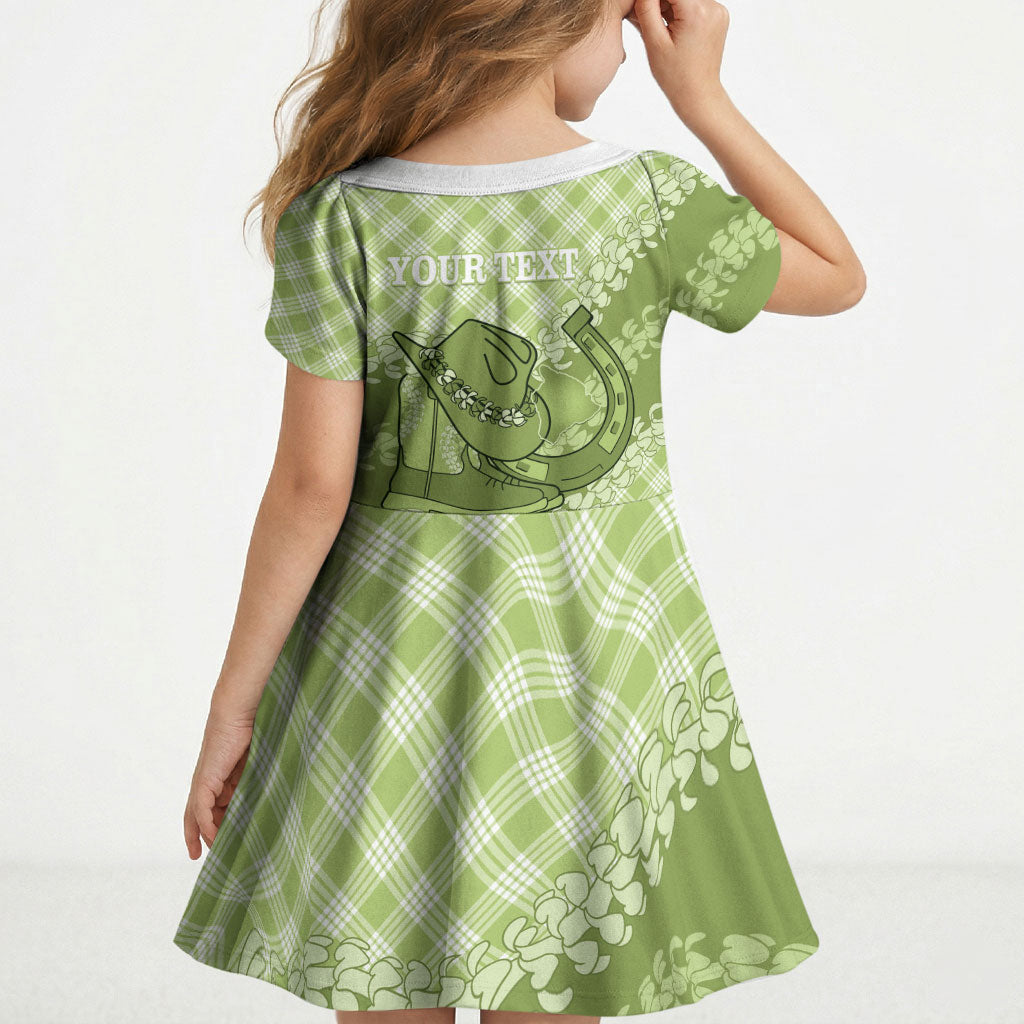 Omaomao Hawaii Cowboy Palaka Motifs Personalised Kid Short Sleeve Dress Paniolo Festival Puakenikeni Lei LT14 - Polynesian Pride