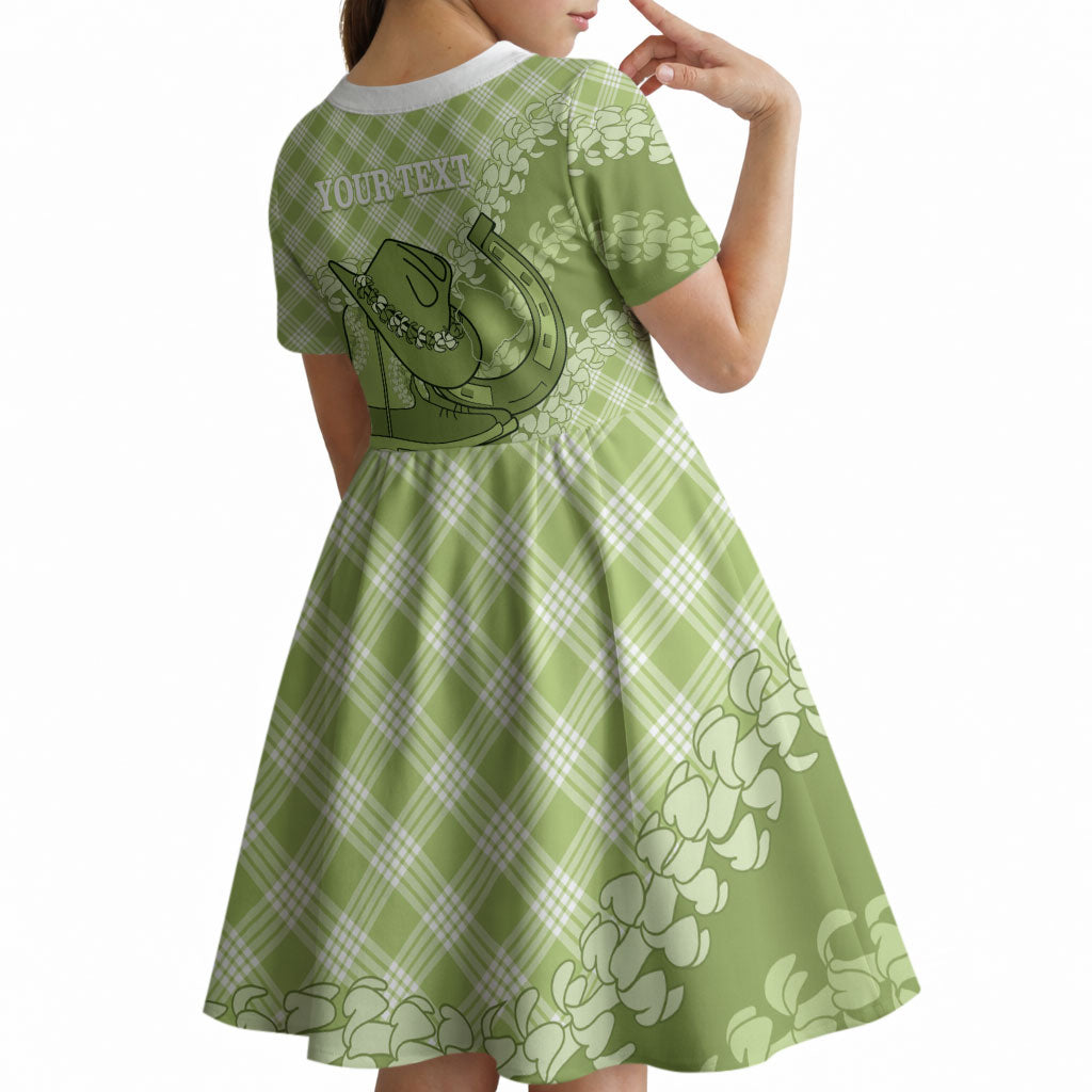 Omaomao Hawaii Cowboy Palaka Motifs Personalised Kid Short Sleeve Dress Paniolo Festival Puakenikeni Lei LT14 - Polynesian Pride