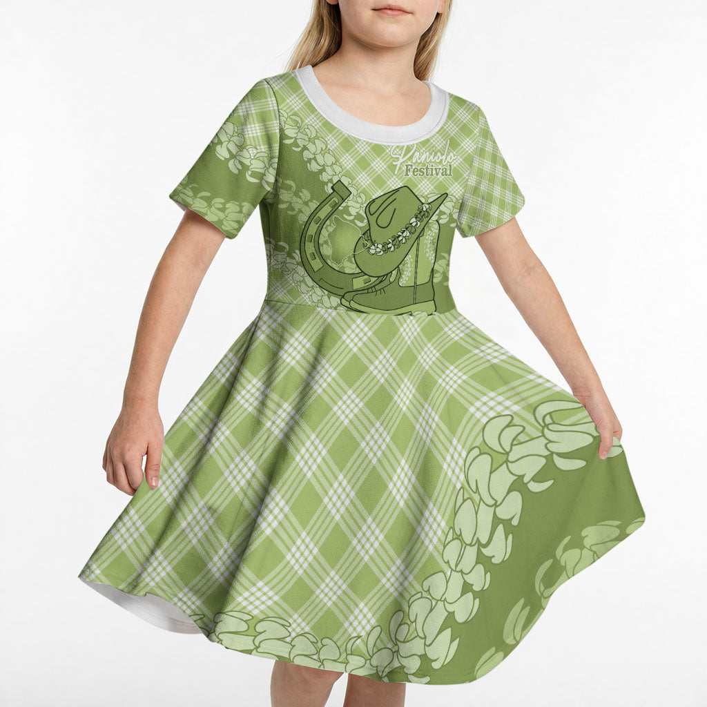 Omaomao Hawaii Cowboy Palaka Motifs Personalised Kid Short Sleeve Dress Paniolo Festival Puakenikeni Lei LT14 - Polynesian Pride