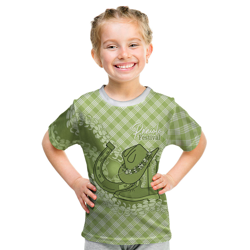 Omaomao Hawaii Cowboy Palaka Motifs Personalised Kid T Shirt Paniolo Festival Puakenikeni Lei LT14 Green - Polynesian Pride