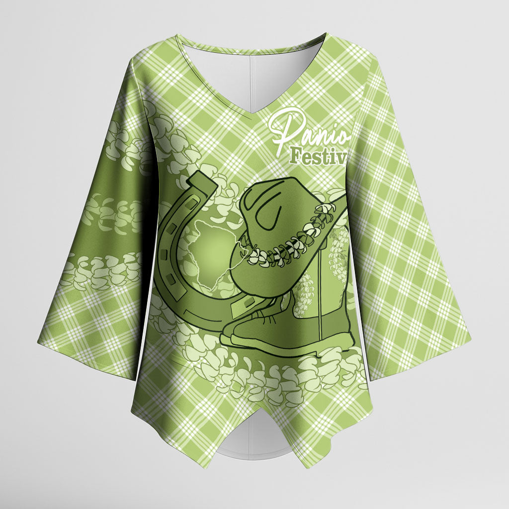 Omaomao Hawaii Cowboy Palaka Motifs Personalised Kimono Sleeve Blouse Paniolo Festival Puakenikeni Lei LT14 Female Green - Polynesian Pride