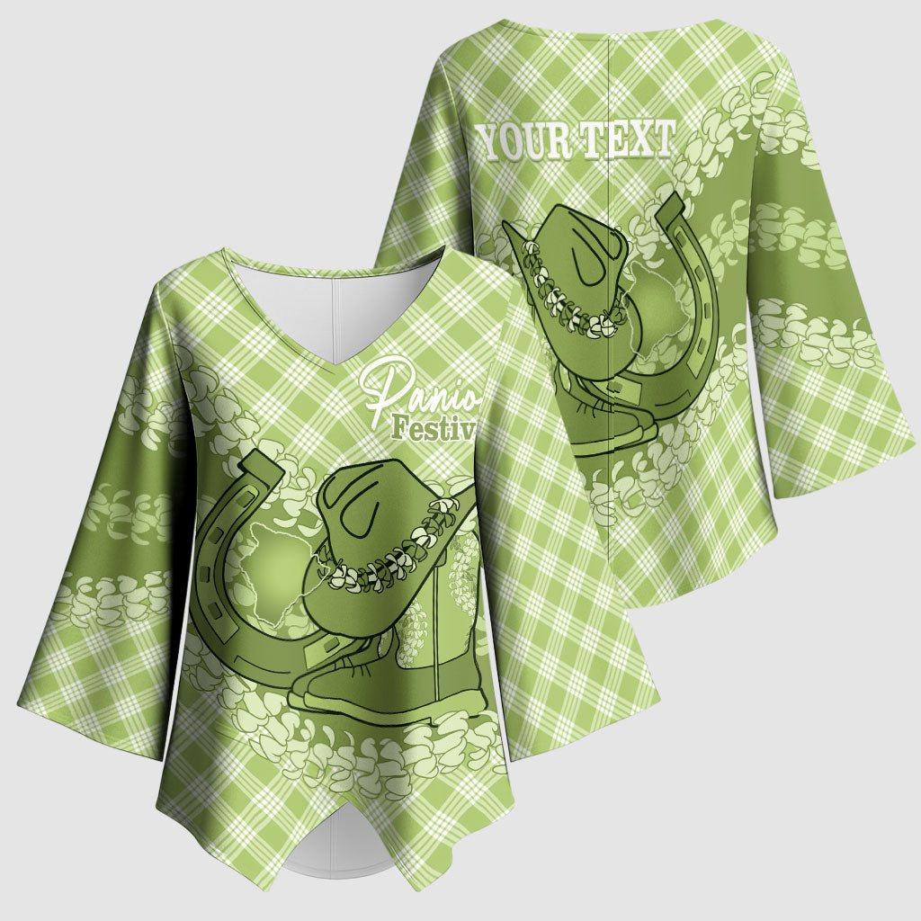 Omaomao Hawaii Cowboy Palaka Motifs Personalised Kimono Sleeve Blouse Paniolo Festival Puakenikeni Lei LT14 - Polynesian Pride