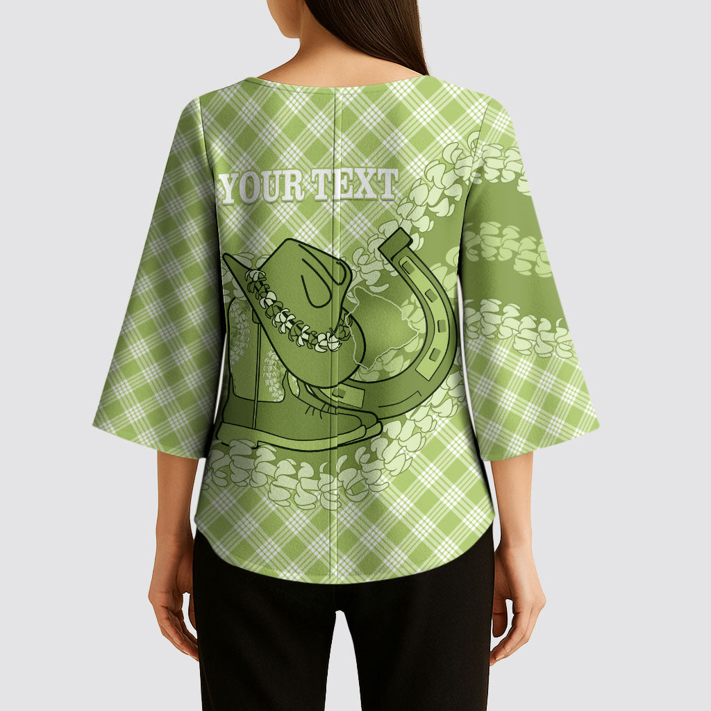Omaomao Hawaii Cowboy Palaka Motifs Personalised Kimono Sleeve Blouse Paniolo Festival Puakenikeni Lei LT14 - Polynesian Pride