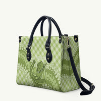 Omaomao Hawaii Cowboy Palaka Motifs Personalised Leather Bag Paniolo Festival Puakenikeni Lei LT14 Green - Polynesian Pride