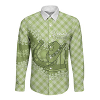 Omaomao Hawaii Cowboy Palaka Motifs Personalised Long Sleeve Button Shirt Paniolo Festival Puakenikeni Lei LT14 Unisex Green - Polynesian Pride