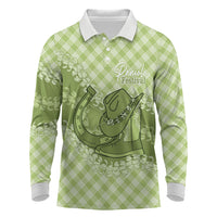 Omaomao Hawaii Cowboy Palaka Motifs Personalised Long Sleeve Polo Shirt Paniolo Festival Puakenikeni Lei LT14 Green - Polynesian Pride