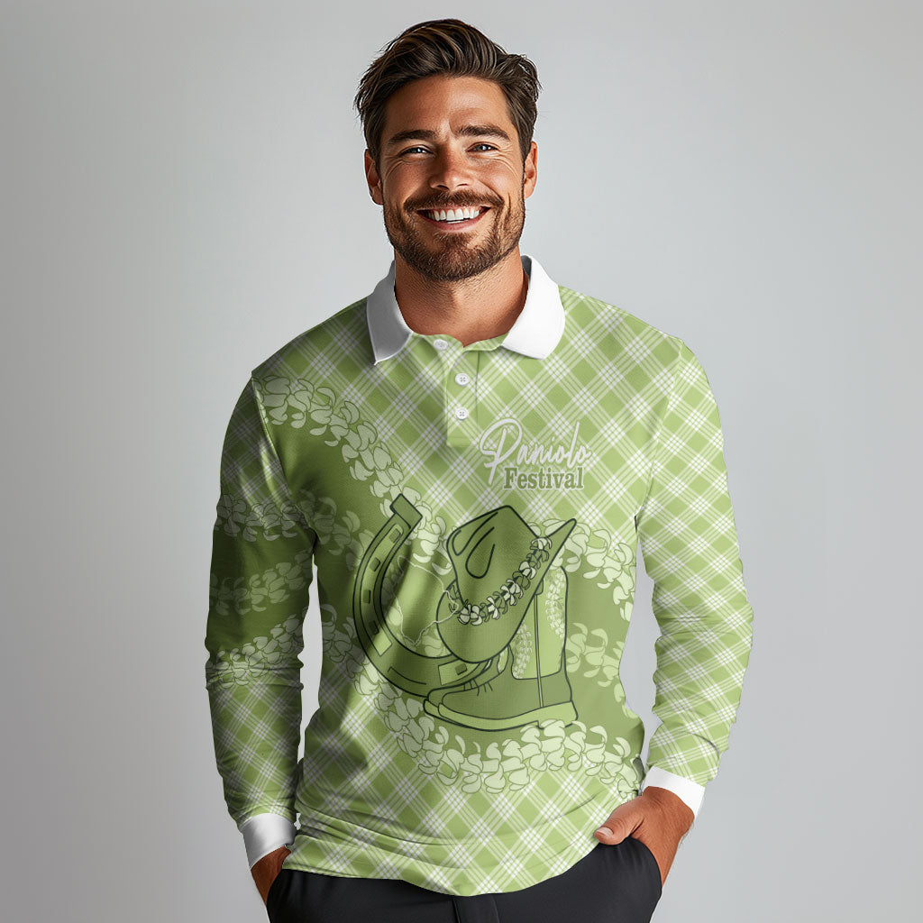 Omaomao Hawaii Cowboy Palaka Motifs Personalised Long Sleeve Polo Shirt Paniolo Festival Puakenikeni Lei LT14 - Polynesian Pride