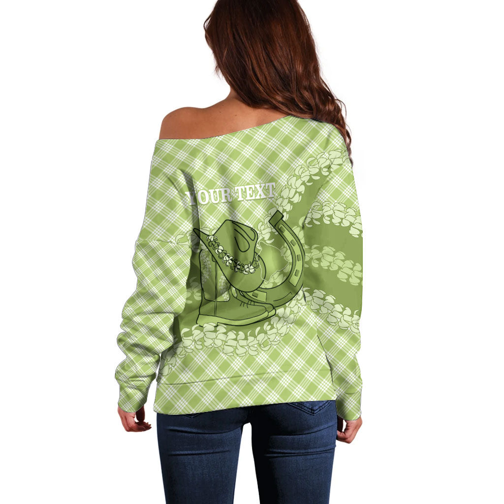 Omaomao Hawaii Cowboy Palaka Motifs Personalised Off Shoulder Sweater Paniolo Festival Puakenikeni Lei LT14 - Polynesian Pride