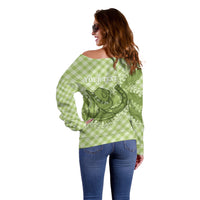 Omaomao Hawaii Cowboy Palaka Motifs Personalised Off Shoulder Sweater Paniolo Festival Puakenikeni Lei LT14 - Polynesian Pride