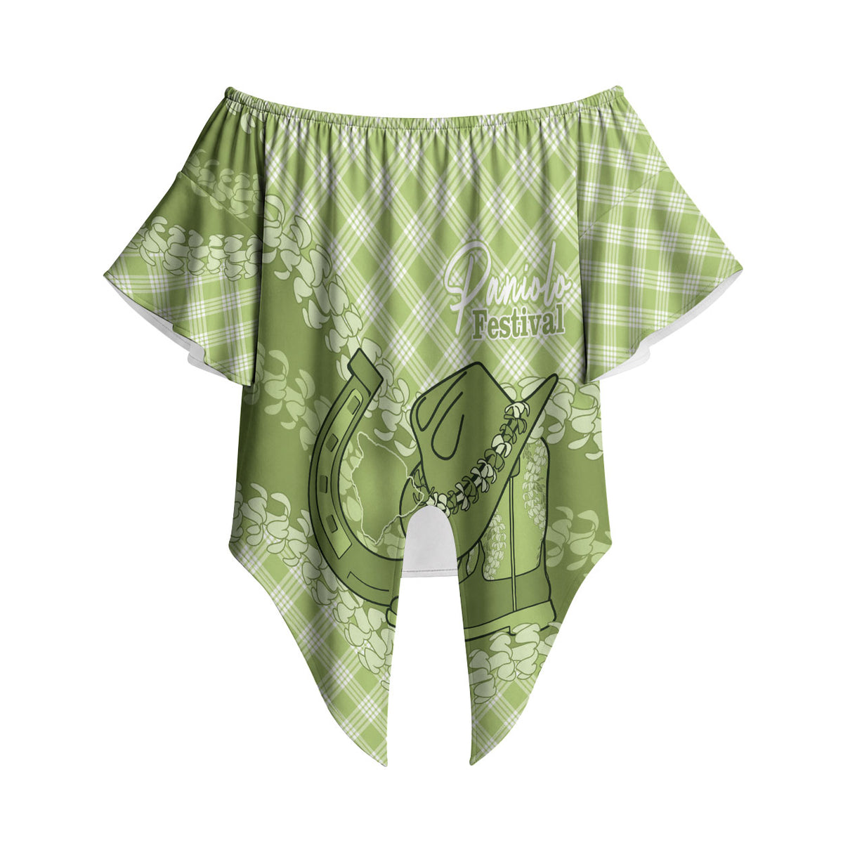 Omaomao Hawaii Cowboy Palaka Motifs Personalised Off Shoulder Wrap Waist Top Paniolo Festival Puakenikeni Lei LT14 - Polynesian Pride