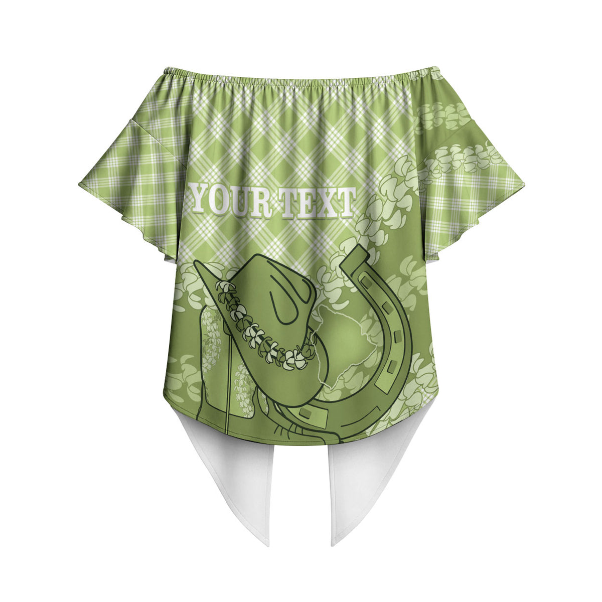 Omaomao Hawaii Cowboy Palaka Motifs Personalised Off Shoulder Wrap Waist Top Paniolo Festival Puakenikeni Lei LT14 - Polynesian Pride