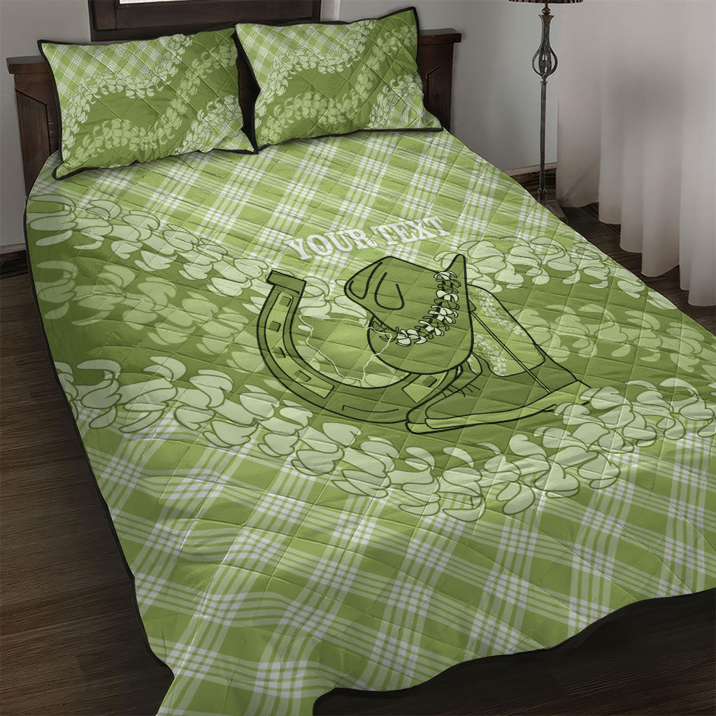 Omaomao Hawaii Cowboy Palaka Motifs Personalised Quilt Bed Set Paniolo Festival Puakenikeni Lei LT14 Green - Polynesian Pride
