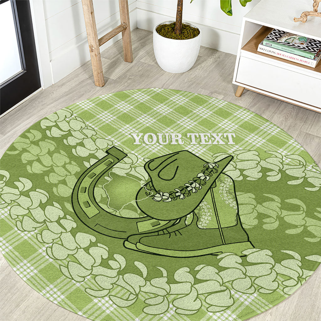 Omaomao Hawaii Cowboy Palaka Motifs Personalised Round Carpet Paniolo Festival Puakenikeni Lei LT14 Green - Polynesian Pride