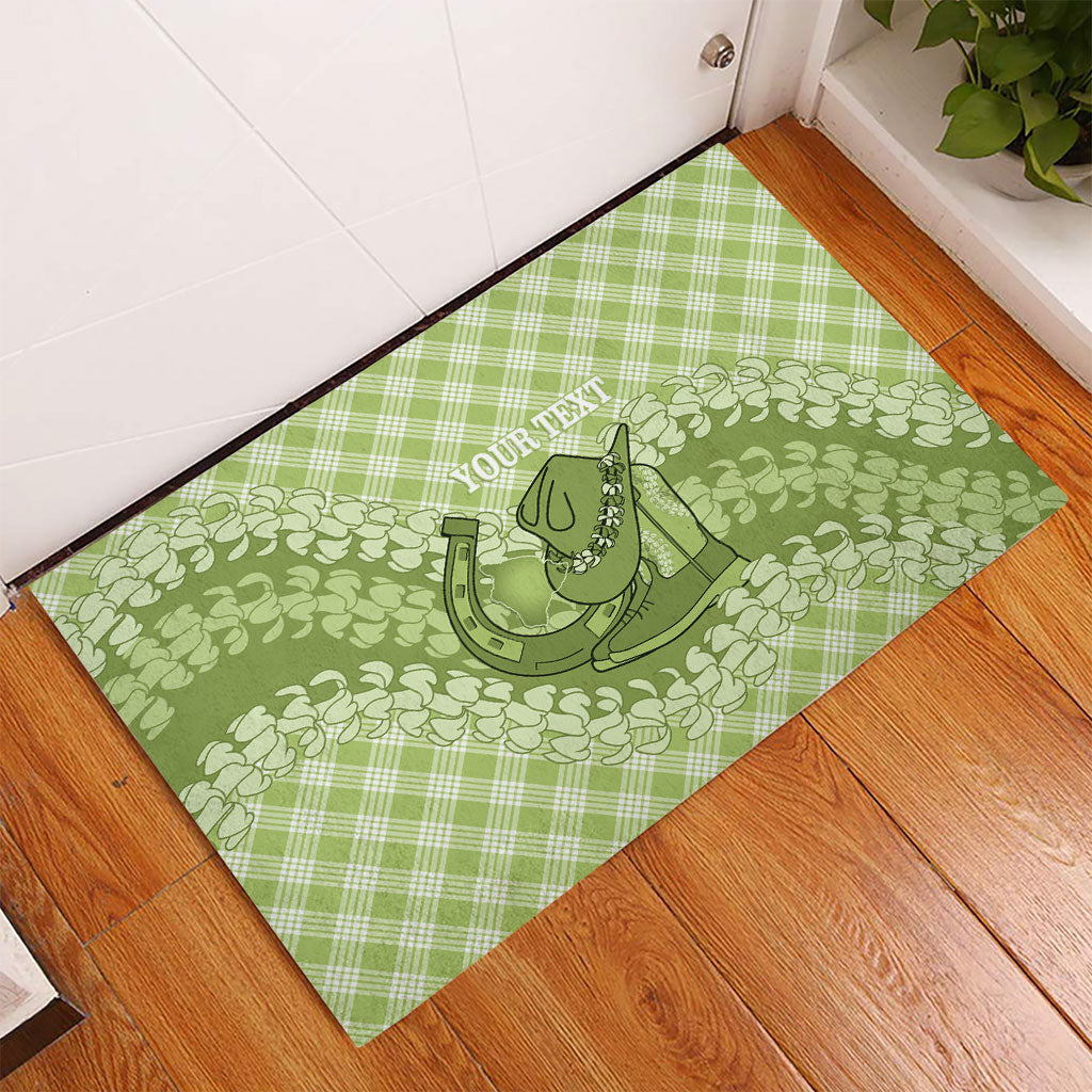 Omaomao Hawaii Cowboy Palaka Motifs Personalised Rubber Doormat Paniolo Festival Puakenikeni Lei LT14 - Polynesian Pride