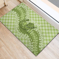 Omaomao Hawaii Cowboy Palaka Motifs Personalised Rubber Doormat Paniolo Festival Puakenikeni Lei LT14 - Polynesian Pride