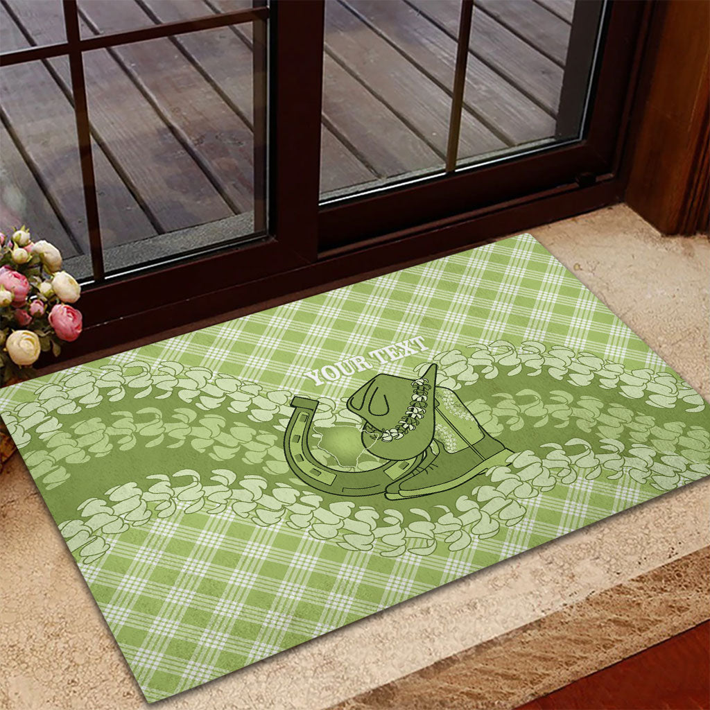 Omaomao Hawaii Cowboy Palaka Motifs Personalised Rubber Doormat Paniolo Festival Puakenikeni Lei LT14 - Polynesian Pride