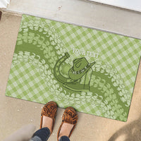 Omaomao Hawaii Cowboy Palaka Motifs Personalised Rubber Doormat Paniolo Festival Puakenikeni Lei LT14 - Polynesian Pride