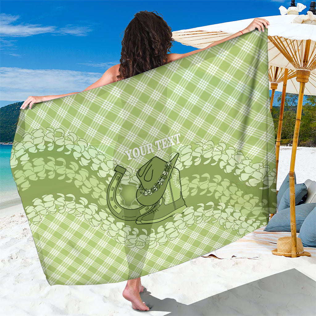 Omaomao Hawaii Cowboy Palaka Motifs Personalised Sarong Paniolo Festival Puakenikeni Lei LT14 One Size 44 x 66 inches Green - Polynesian Pride