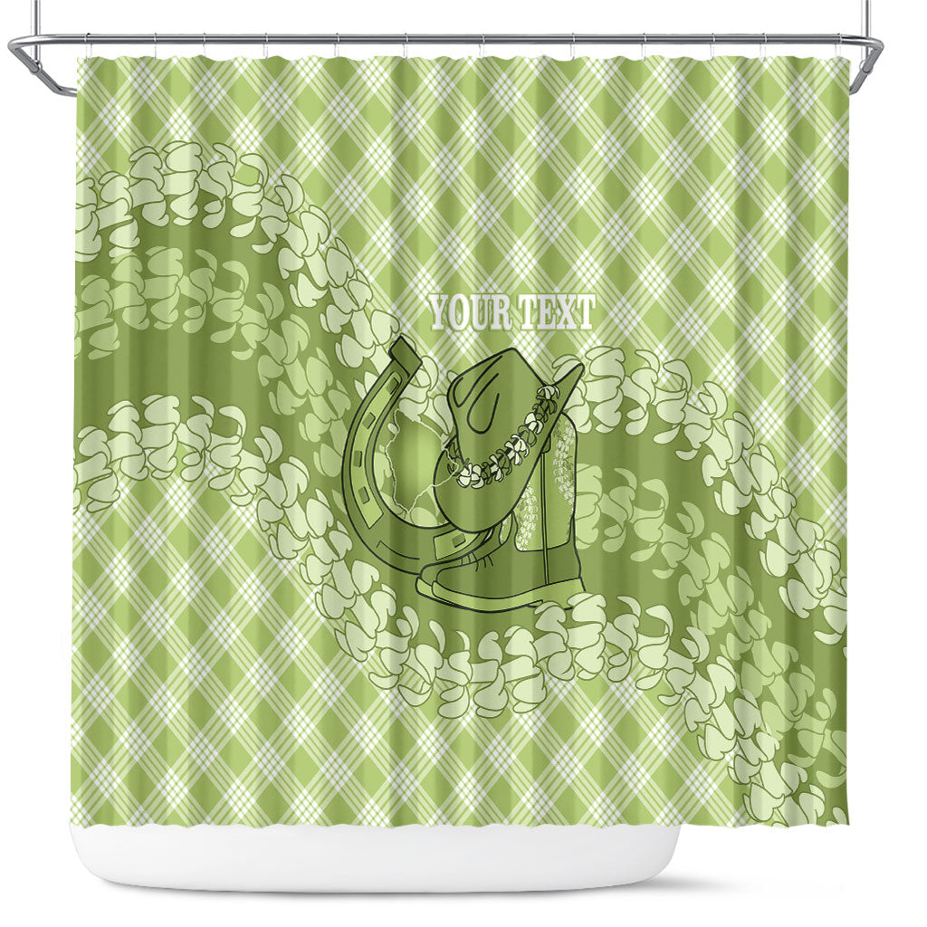 Omaomao Hawaii Cowboy Palaka Motifs Personalised Shower Curtain Paniolo Festival Puakenikeni Lei LT14 Green - Polynesian Pride
