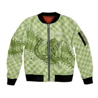 Omaomao Hawaii Cowboy Palaka Motifs Personalised Sleeve Zip Bomber Jacket Paniolo Festival Puakenikeni Lei LT14 Unisex Green - Polynesian Pride