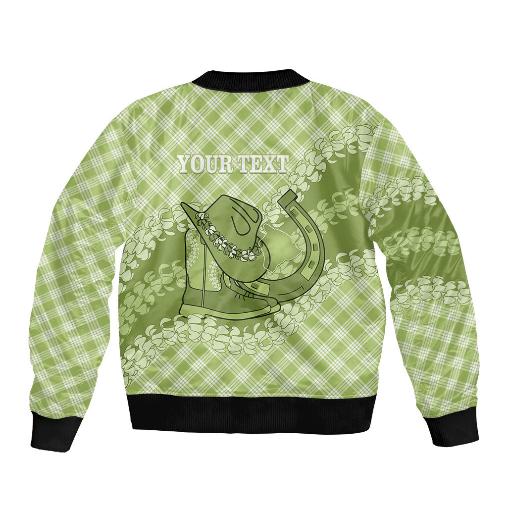 Omaomao Hawaii Cowboy Palaka Motifs Personalised Sleeve Zip Bomber Jacket Paniolo Festival Puakenikeni Lei LT14 - Polynesian Pride