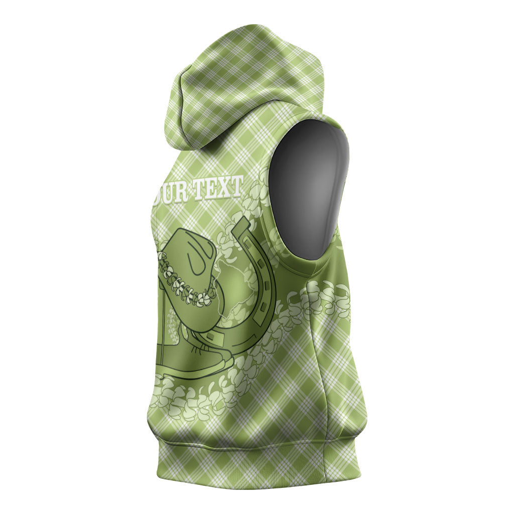 Omaomao Hawaii Cowboy Palaka Motifs Personalised Sleeveless Hoodie Paniolo Festival Puakenikeni Lei LT14 - Polynesian Pride