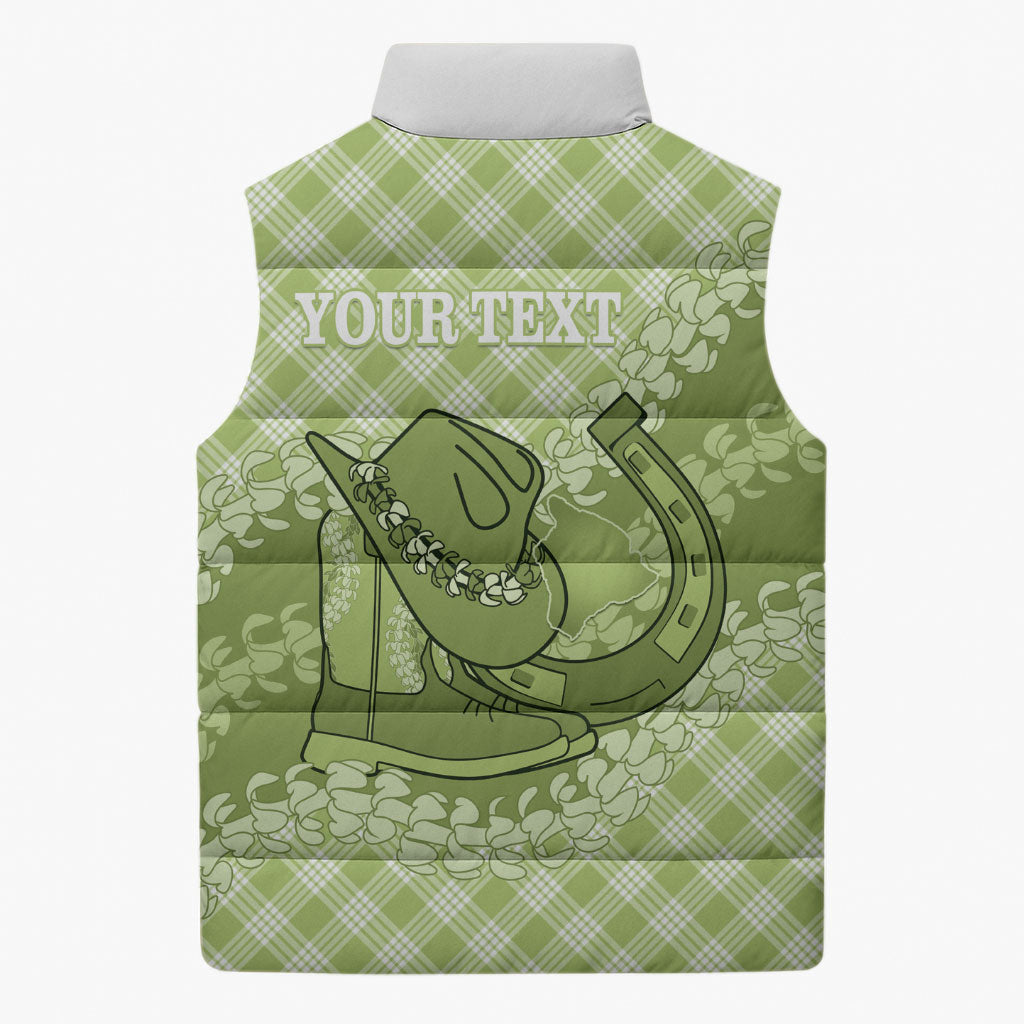 Omaomao Hawaii Cowboy Palaka Motifs Personalised Sleeveless Puffer Jacket Paniolo Festival Puakenikeni Lei LT14 - Polynesian Pride