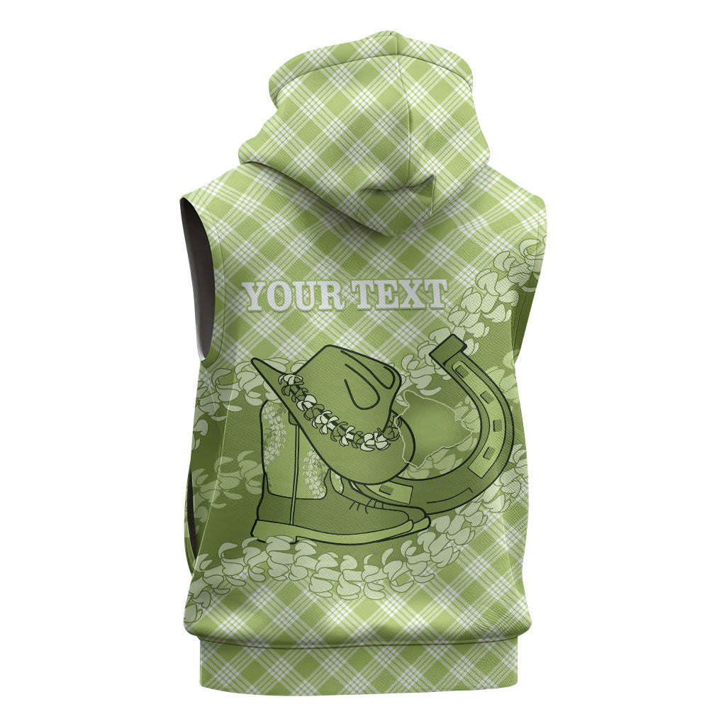 Omaomao Hawaii Cowboy Palaka Motifs Personalised Sleeveless Zip Hoodie Paniolo Festival Puakenikeni Lei LT14 - Polynesian Pride