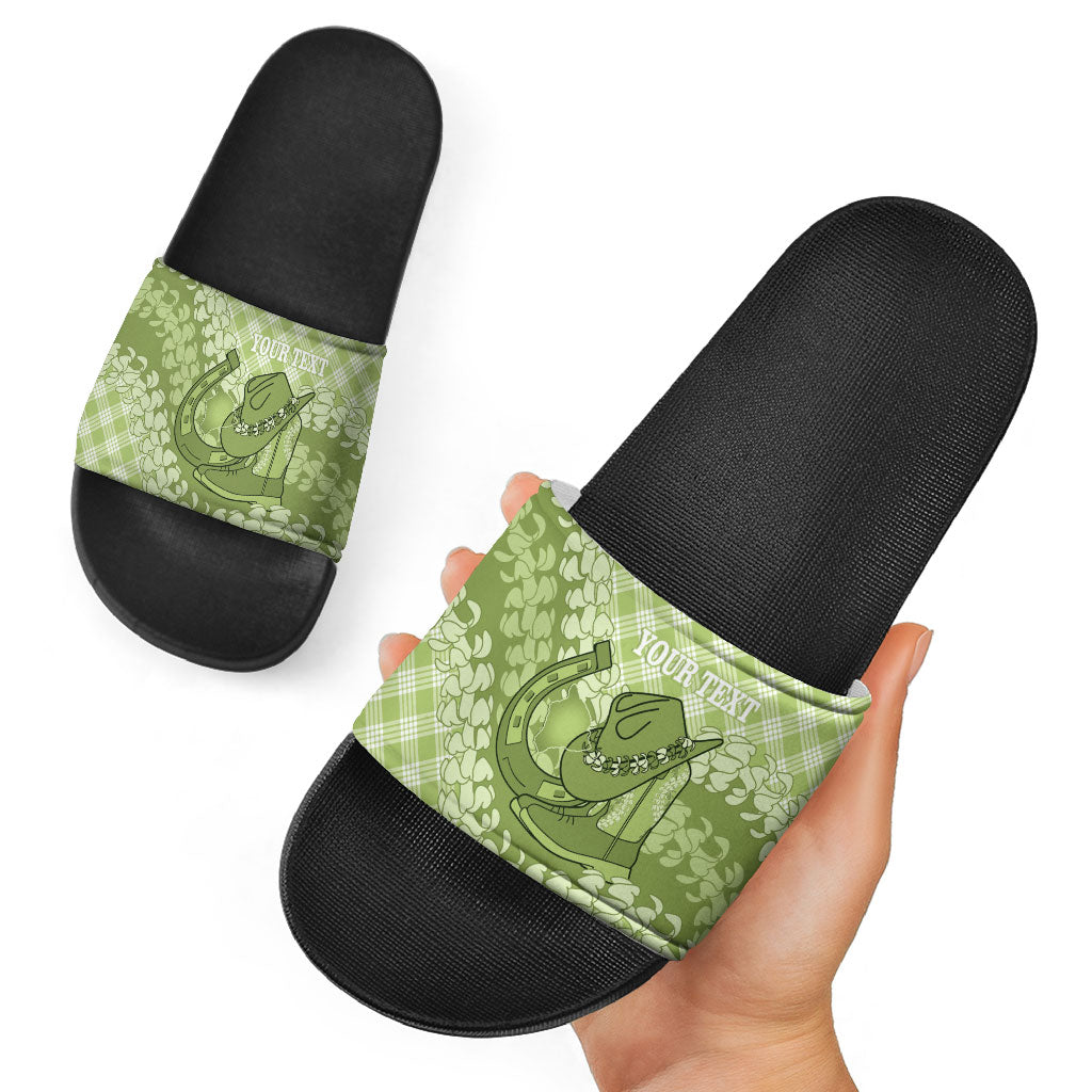 Omaomao Hawaii Cowboy Palaka Motifs Personalised Slide Sandals Paniolo Festival Puakenikeni Lei LT14 - Polynesian Pride