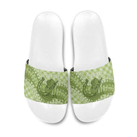 Omaomao Hawaii Cowboy Palaka Motifs Personalised Slide Sandals Paniolo Festival Puakenikeni Lei LT14 Green - Polynesian Pride