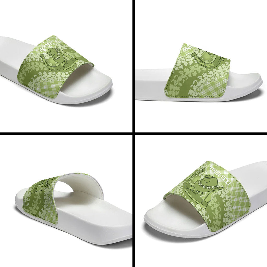 Omaomao Hawaii Cowboy Palaka Motifs Personalised Slide Sandals Paniolo Festival Puakenikeni Lei LT14 - Polynesian Pride