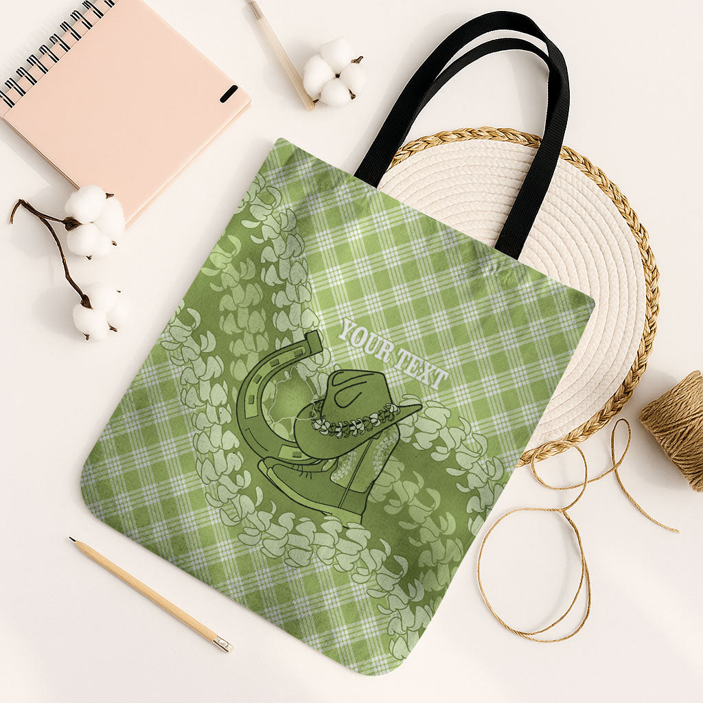 Omaomao Hawaii Cowboy Palaka Motifs Personalised Tote Bag Paniolo Festival Puakenikeni Lei LT14 Black Strap One Size Green - Polynesian Pride