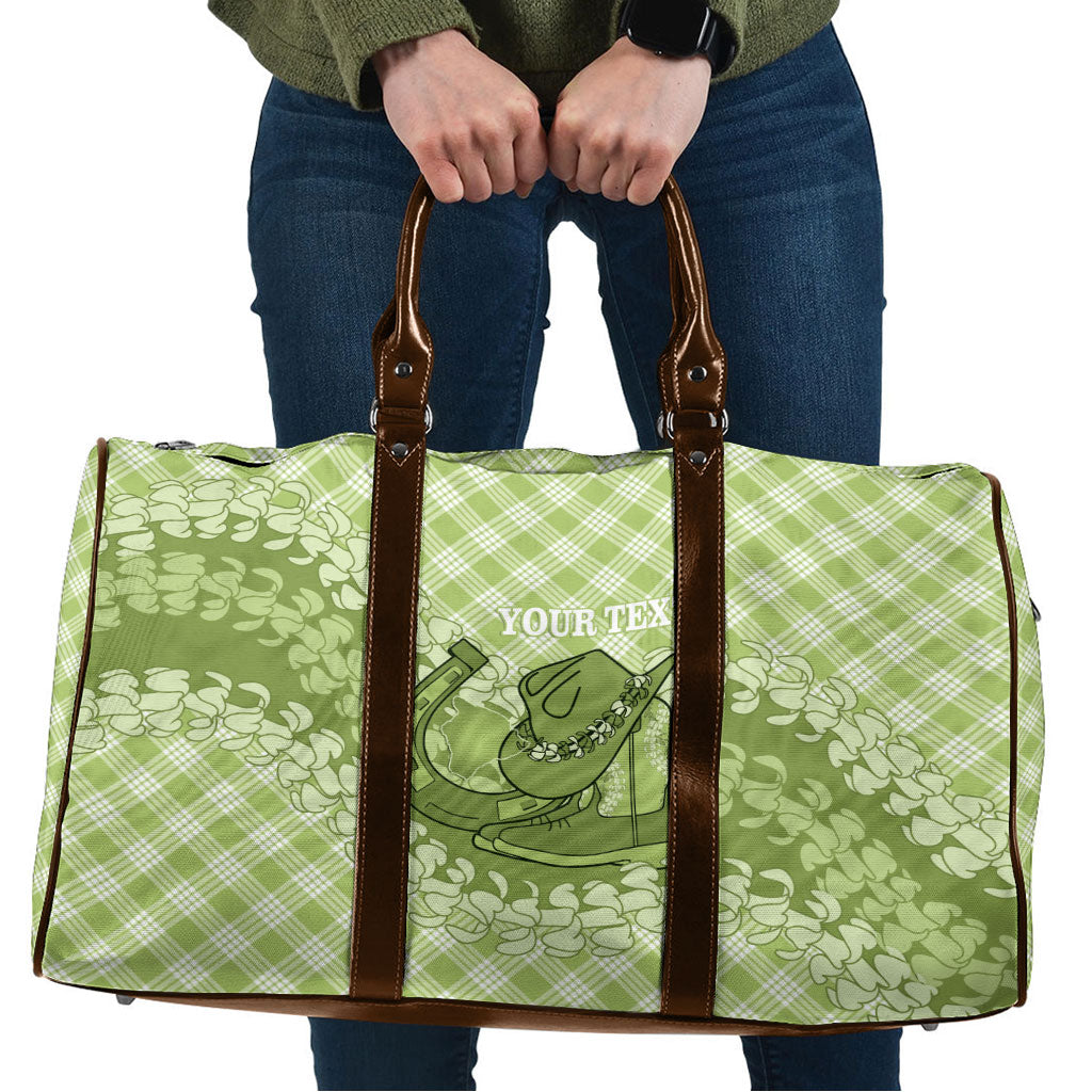 Omaomao Hawaii Cowboy Palaka Motifs Personalised Travel Bag Paniolo Festival Puakenikeni Lei LT14 Green - Polynesian Pride