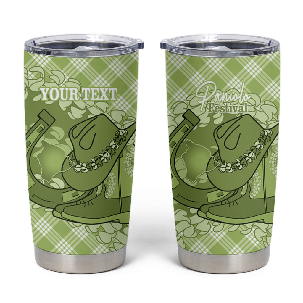 Omaomao Hawaii Cowboy Palaka Motifs Personalised Tumbler Cup Paniolo Festival Puakenikeni Lei LT14 Green - Polynesian Pride