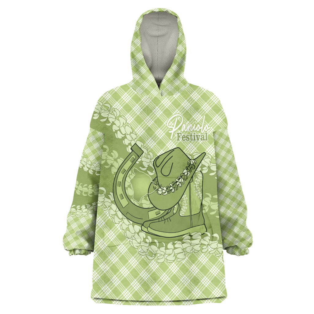 Omaomao Hawaii Cowboy Palaka Motifs Personalised Wearable Blanket Hoodie Paniolo Festival Puakenikeni Lei LT14 One Size Green - Polynesian Pride