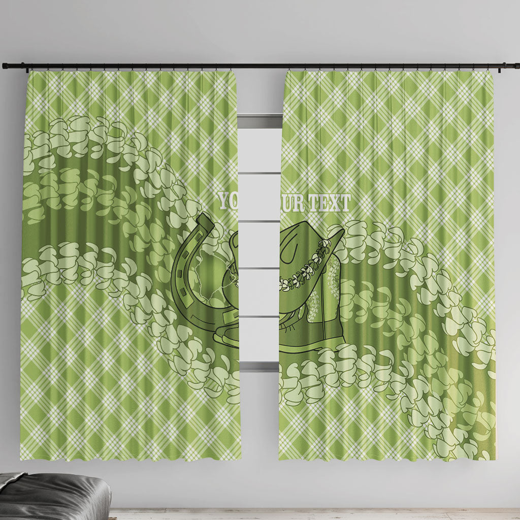 Omaomao Hawaii Cowboy Palaka Motifs Personalised Window Curtain Paniolo Festival Puakenikeni Lei LT14 With Hooks Green - Polynesian Pride