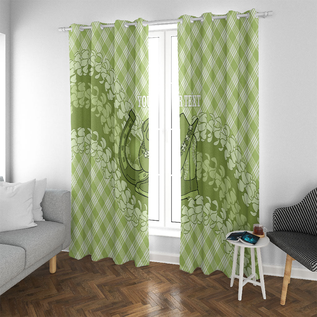 Omaomao Hawaii Cowboy Palaka Motifs Personalised Window Curtain Paniolo Festival Puakenikeni Lei LT14 With Grommets Green - Polynesian Pride