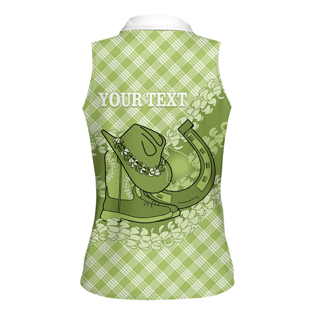 Omaomao Hawaii Cowboy Palaka Motifs Personalised Women Sleeveless Polo Shirt Paniolo Festival Puakenikeni Lei LT14 - Polynesian Pride