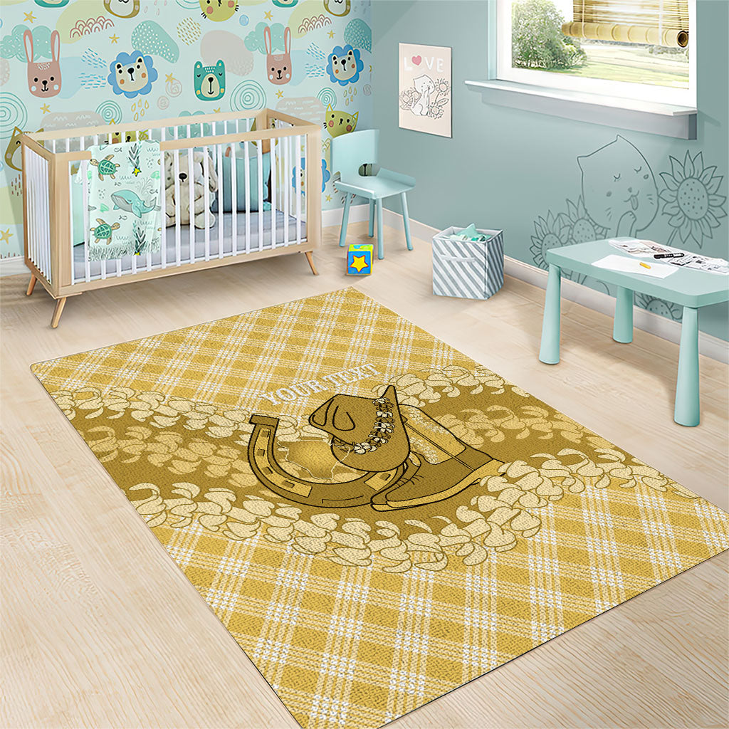 Melemele Hawaii Cowboy Palaka Motifs Personalised Area Rug Paniolo Festival Puakenikeni Lei LT14 - Polynesian Pride