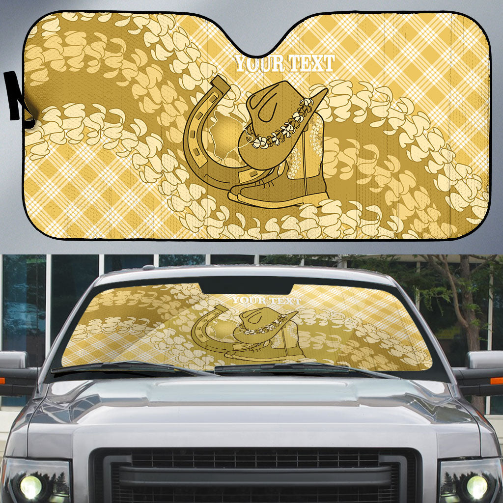 Melemele Hawaii Cowboy Palaka Motifs Personalised Auto Sun Shade Paniolo Festival Puakenikeni Lei LT14 Yellow - Polynesian Pride